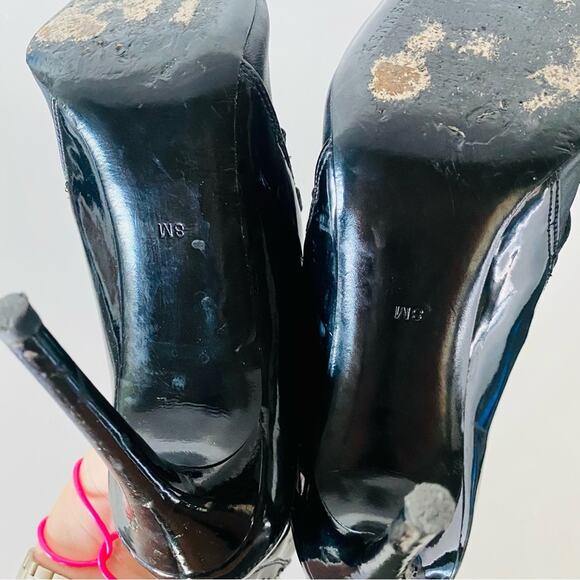 KENNETH COLE Black Two Tone Patent Leather Elastic Strappy Zipper Pumps Heels 8 - Picture 8 of 13